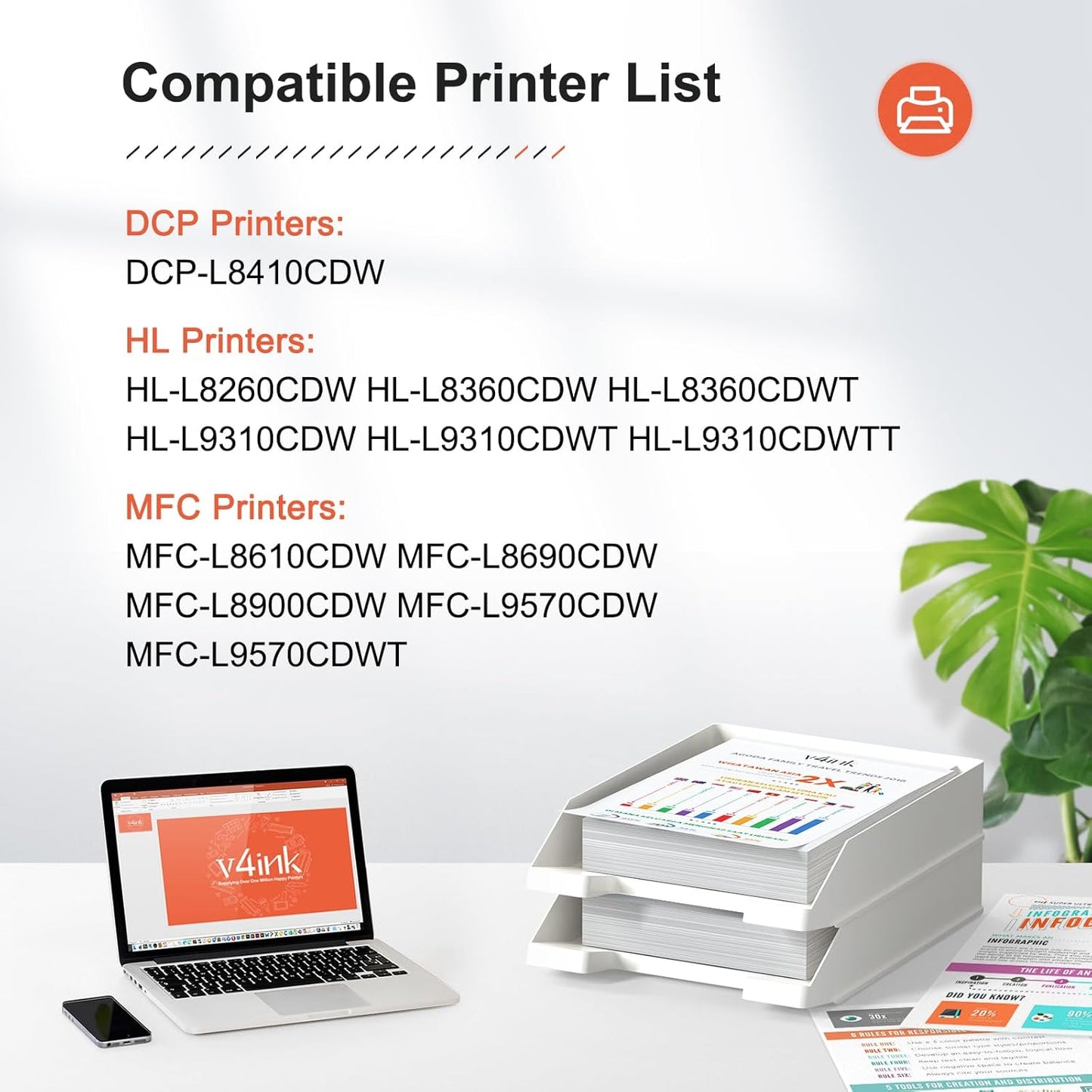 v4ink TN-433 TN-431 Compatible Toner Cartridge Replacement for Brother TN433 TN431 TN433BK to use with Mfc-L8900Cdw Mfc-L8610Cdw Hl-L8260Cdw Hl-L8360Cdw Hl-L8360Cdwt Hl-L9310CDW (Color Set)