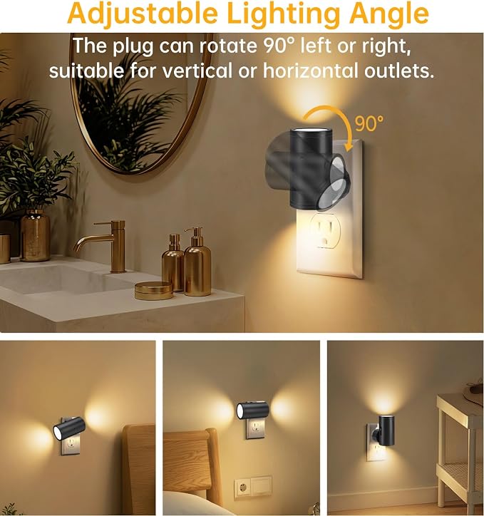 TSEXES LED Night Light Plug in,Night Lights Plug into Wall 2700K Warm White | Dusk to Dawn Sensor,5-300LM Adjustable Brightness,Dimmable Night Light,for Kitchen,Hallway,Bedroom,Stairway,2 Pack