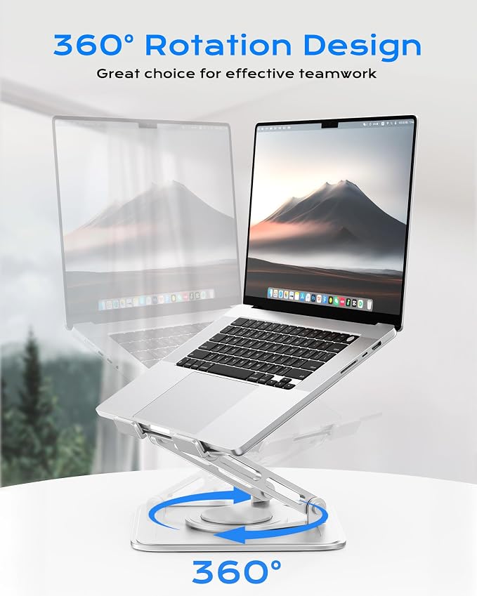 LOXP Adjustable Laptop Stand, Computer Stand with 360 Rotating Base | Ergonomic Laptop Riser Mount for Desk Foldable Protable Computer Desk Fits with MacBook Pro Air