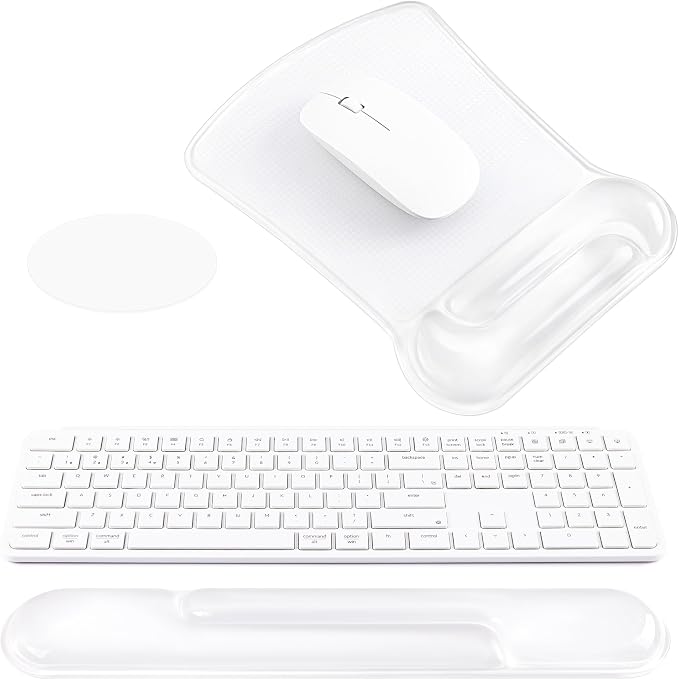 Ospelelf Clear Mouse Pad with Wrist Rest and Ergonomic Gel Keyboard Hand Wrist Set, Support for Typing Gaming, Relieve Wrist Pain, Cool & Easy to Clean, for Office, Programmer, Home Computer Use
