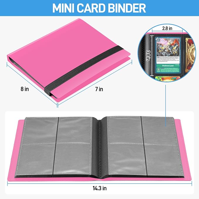 Card Binder, Upgraded 4 Pockets Trading Card Binder for Cards, Mini Collection Card Album, 160 Pockets Mini Card Book Holder - Rose red