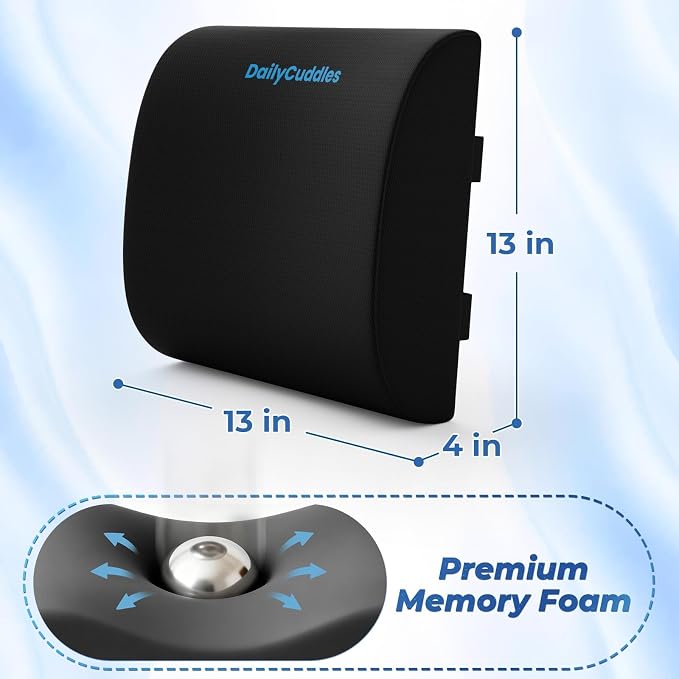 Lumbar Support Pillow, Ergonomic Back Cushion for Office Chair, Black/Large | Memory Foam Back Pillow with Adjustable Strap for Long-Hour Sitting , Gaming Chair, Back Support for Pain Relief