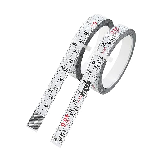 2-Pack Adhesive Measuring Tape for Workbenches, 158 Inch | 1/2-inch white ruler tape with imperial and metric scales; peel-and-stick design reads left to right.
