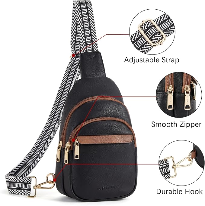 BOSTANTEN Sling Bag for Women Leather Crossbody Bags Fanny Pack Chest Bag for Travel | Adjustable Wide Strap, Small, Anti Theft, Lightweight, Multi Pockets and Carrying Way, Card Slot, Cute Trendy for Everyday