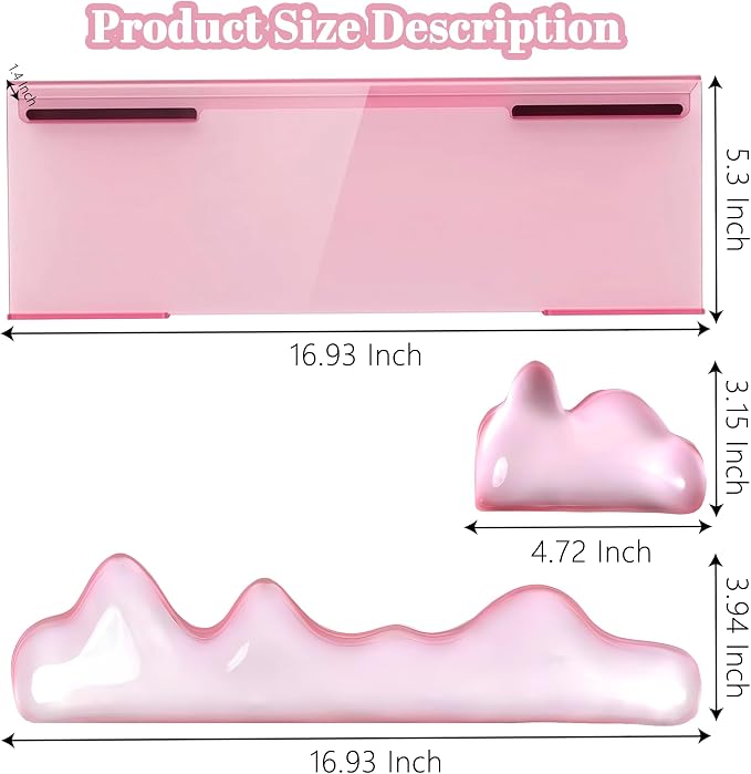 Acrylic Computer Keyboard Stand with Gel Mountain Wrist Rest Keyboard Riser with Comfortable Clear Silicone Mouse Wrist Pad Ergonomic Tilted Transparent Keyboard Holder for Desktop Office Hot Pink