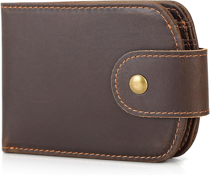 Polare Slim Curve Front Pocket RFID Blocking Italian Real Leather Bifold Wallet for Men (Dark Brown(Snap Version))