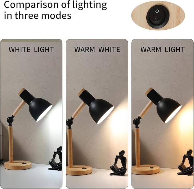 Adjustable Wooden Arm Desk Lamp, Metal Shade Table Lamp | Dorm Lamp,Bedside Lamp,Reading Lamp,Lamp for Home Office