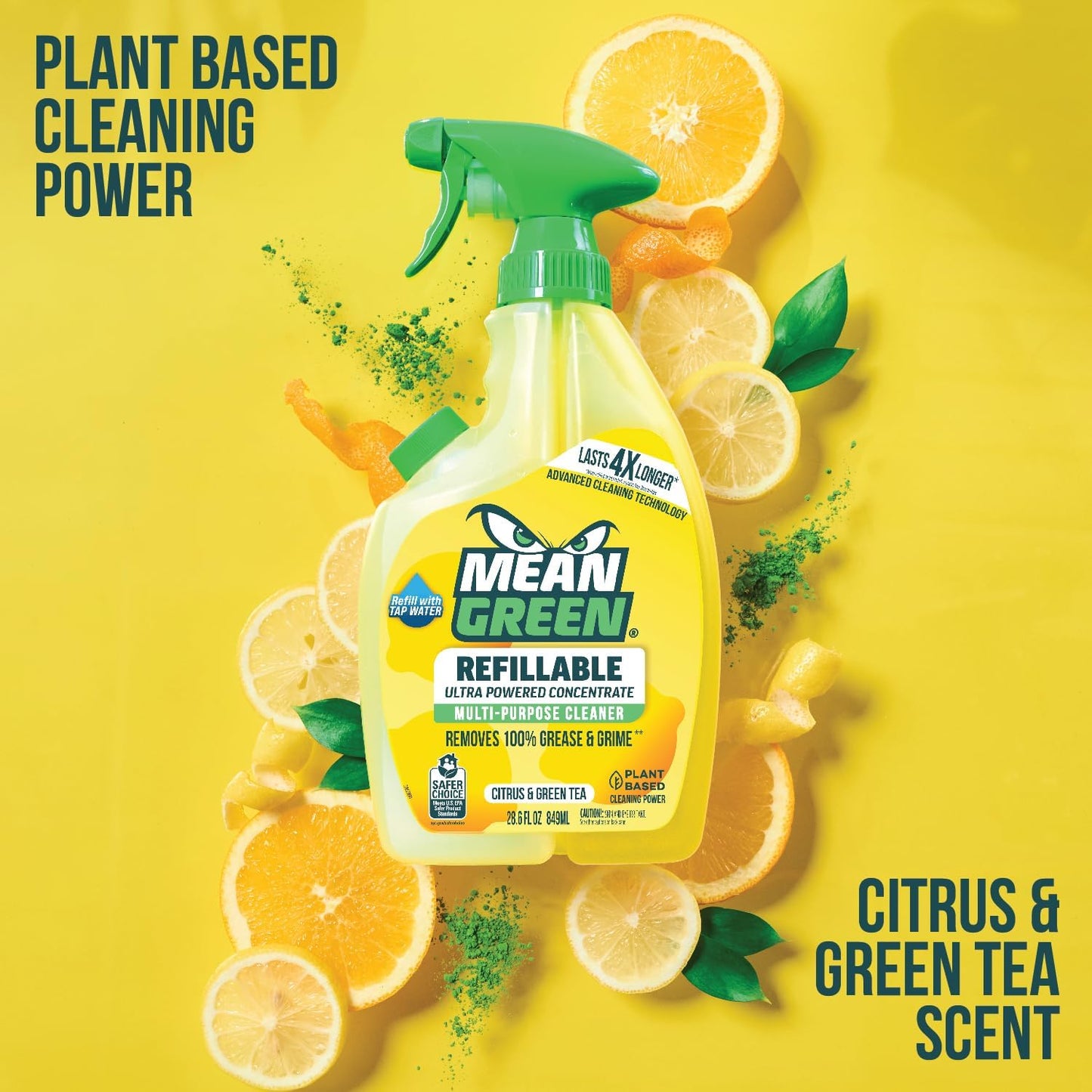 Mean Green Refillable Ultra Powered CONCENTRATE Multi-Purpose Cleaner, Citrus & Green Tea, 14.3 Ounce, 6 Pack