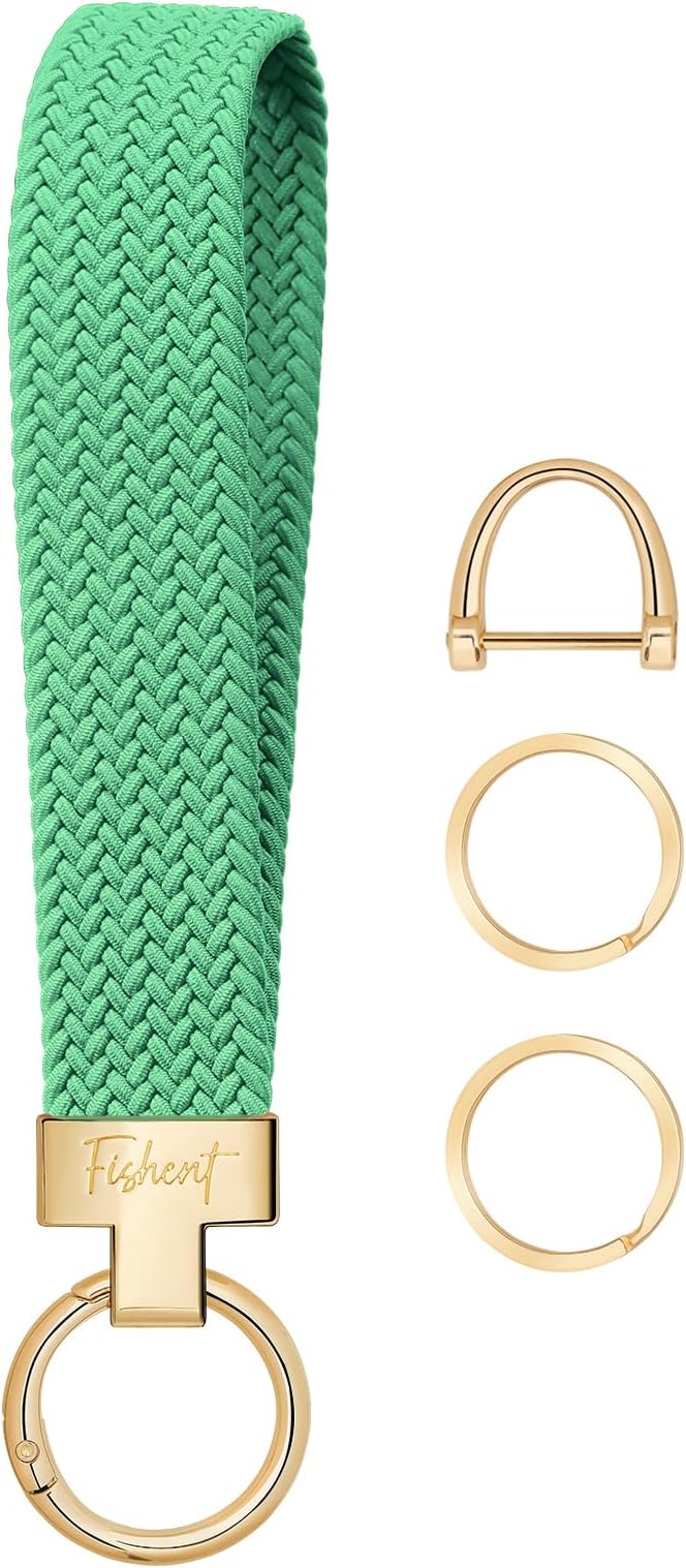 Fishent Stretchy Wristlet Keychain, Cute Key Chain, Woven Wrist Lanyard for Car Keys with 3 Keyrings and D-ring for Women Men