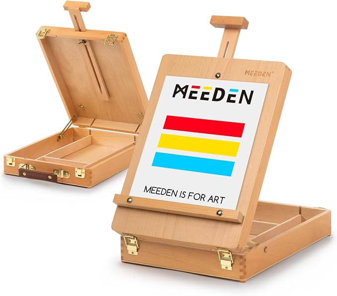 MEEDEN Tabletop Art Sketchbox Easel : Solid Beechwood Table Easels for Painting Canvas, Adjustable Desktop Easel - Art Supply Storage Box for Adults & Artist