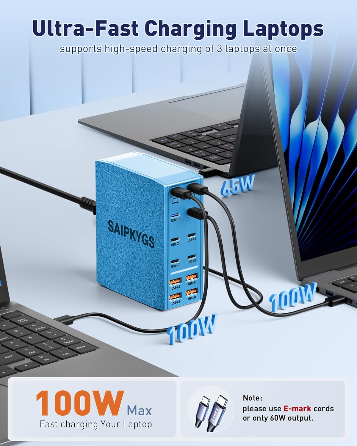 Charging Station (600W),12-Port USB C Charger Block with Dual 100W PD USB-C Fast Charging Station Hub for MacBook Pro/Air/All iPad iPhone 17/16 15/14/13/Pro Max/Samsung Galaxy Note(Blue)