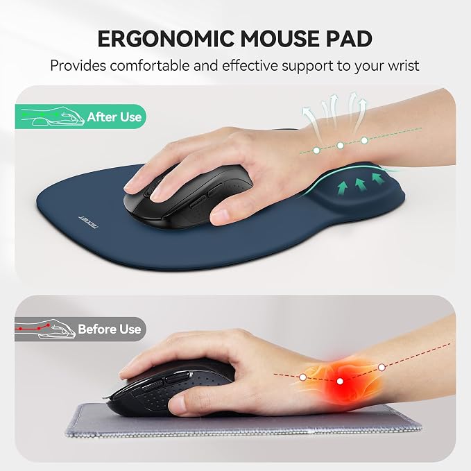 TECKNET Gel Ergonomic Mouse Pad with Wrist Rest, Non-Slip PU Base, Navy | Comfortable Gel Cushion, Pain Relief, Smooth and Waterproof Surface, Mouse Pad with Wrist Rest for Office, Gaming and Study