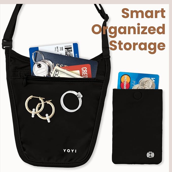 YOYI YOYI Money Belt Crossbody Detachable Cardholder Hidden Passport Wallet | Ultra-thin breathable material, detachable cardholder with secure clip,fits passport and cards — hidden crossbody protection