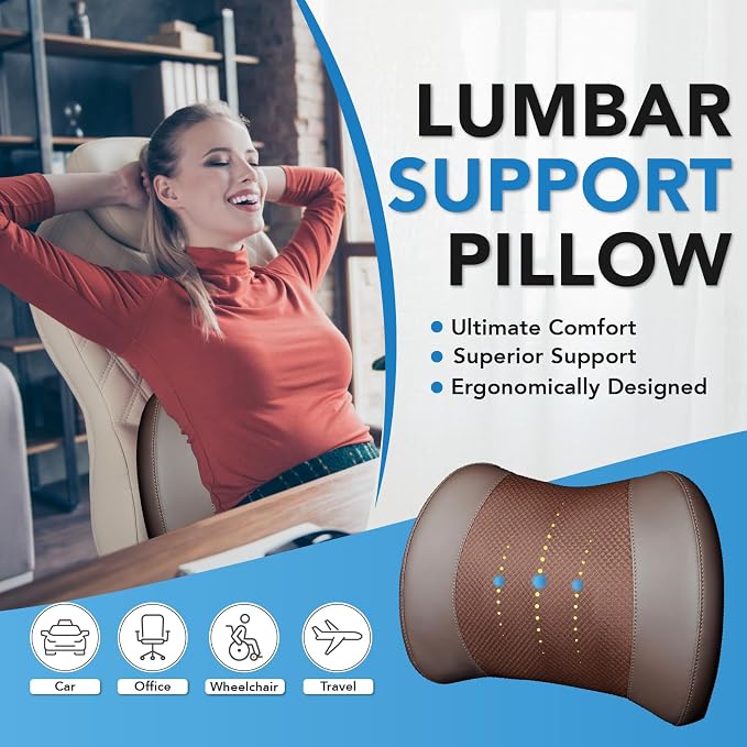 Lofty Aim Lumbar Support Pillow for Car, Car Seat Back Support for Driving | Memory Foam Car Lumbar Support for Driving Seat, Car Back Cushion, Adjustable Straps, Lower Back Pillow, Office Chairs, Brown