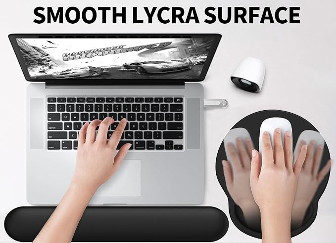 Mouse Pad Wrist Support, Ergonomic Memory Foam Keyboard Wrist Pad & Gel Wrist Rest Set for Computer Keyboard for Easy Typing & Pain Relief for Office & Home(Black Set)