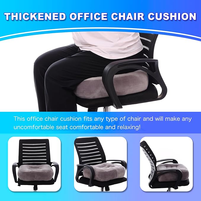 Extra Thick Seat Cushion, Large Chair Cushion Booster for Office Chair to Rise Height, Velvet Cover with Handle and Anti-Slip Bottom, PP Cotton Filling - Relieves Back Pain - 18"X16"X6" Grey