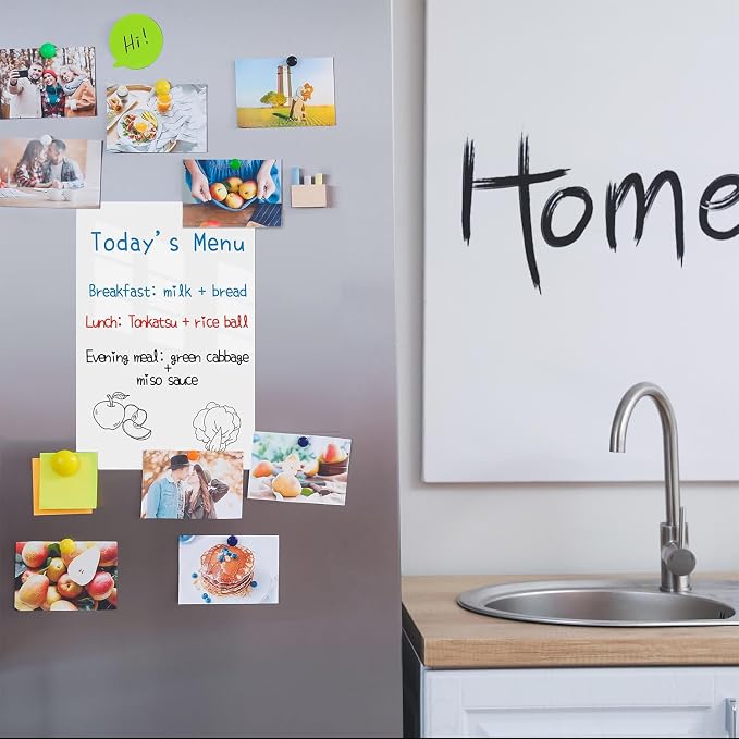 Magnetic Dry Erase Whiteboard 24"x39" for Fridge | Dry erase white board for fridge set with markers, eraser & magnets. Magnetic sheet sticks to fridge whiteboard