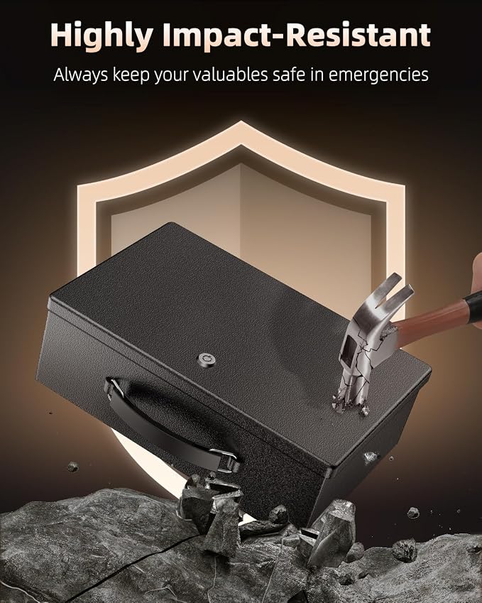 Uniclife Fireproof Document Box with Key Lock & Handle, 12.7" x 8.5" x 4.1" | Water-Resistant, Medium Metal Lock Box, Safe Box for Valuables, Passports & Cash (NOT Fit A4 Paper)