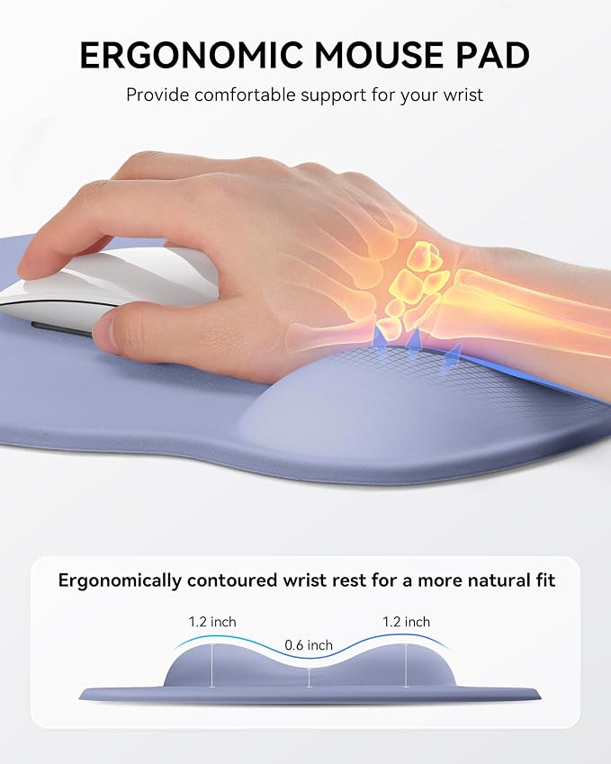Mouse Pad with Wrist Rest for Desktop Large Ergonomic Mouse Mat(Purple) | 10.6''L x 9''W Size, Gel Wrist Support, Non-slip Base, Washable Surface, Laptop Mousepad