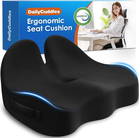 Seat Cushion, Chair Cushions for Office Chairs/Desk Seats/Wheelchair - Hip&Sciatica&Tailbone Pain Relief Memory Foam Office Chair Cushion for Long Sitting Office Workers, Black