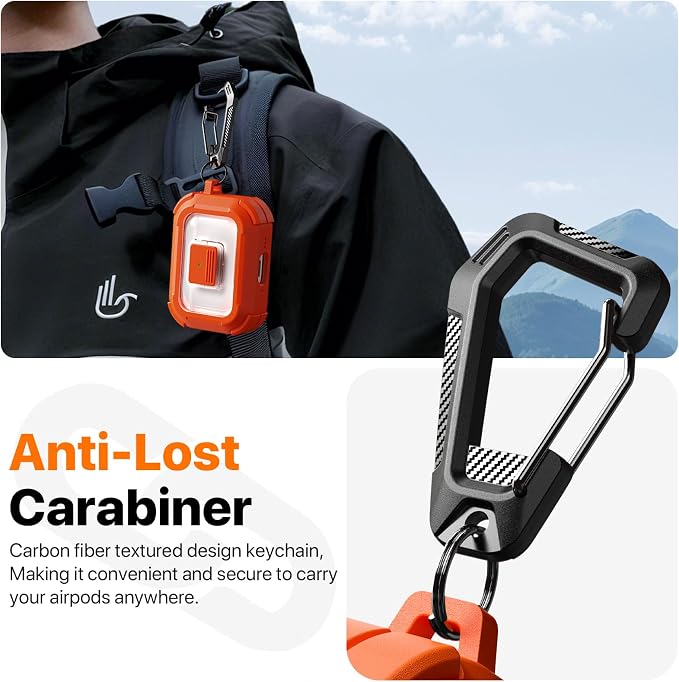 R-FUN for AirPods Pro 3 Case with Lock Magnetic Lid MagSafe, Orange | Compatible Apple AirPods Pro 3, Compatible MagSafe, Protective Case with Cleaner Kit & Carabiner, Powerful Drop Protection
