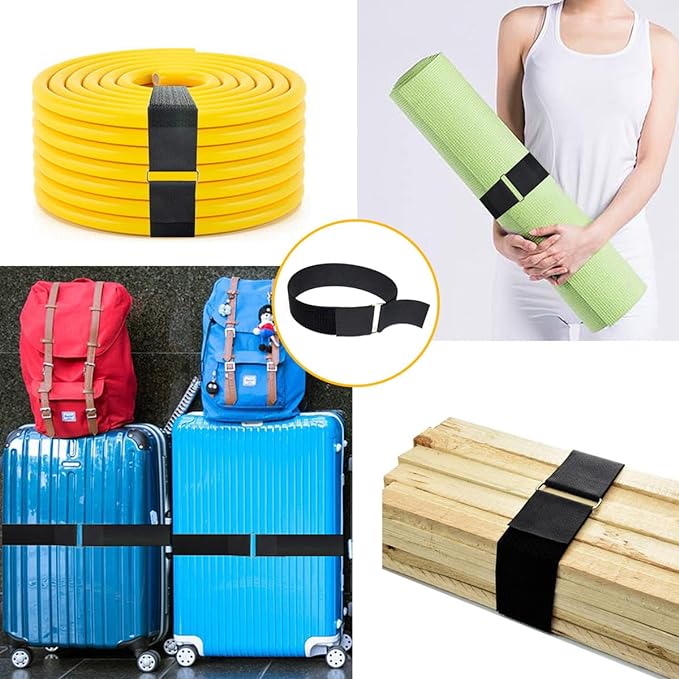 YMCRLUX 2"x16ft Reusable Cinch Strap with 10 Metal Buckles, Cut-to-Length Fastening Securing Straps, Adjustable Nylon Cable Straps and Cord Ties for Organizer or Storage, 2 inch Wide, Black