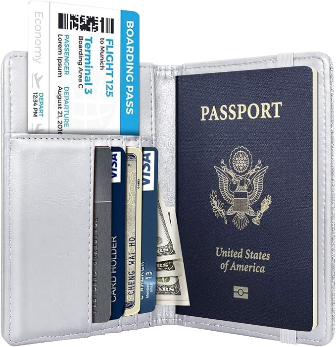 Coco Rossi Passport Holder for Travel Women Slim RFID Passport Cover Wallet | Travel Essentials, Passport Book Holders, Passport Wallet Cover Case, PU Leather, Cute, Thin, Spliced Design, Glitter Silvery
