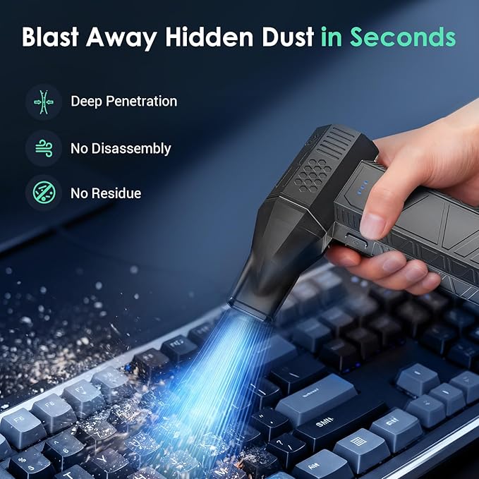 YOTON Electric Air Duster, 110000 RPM Compressed Air Cleaner, Rechargeable Keyboard Cleaner with Storage Bag, Powerful 3-Speed Cordless Air Blower for PC, Computer, Electronics, Car Interior Cleaning