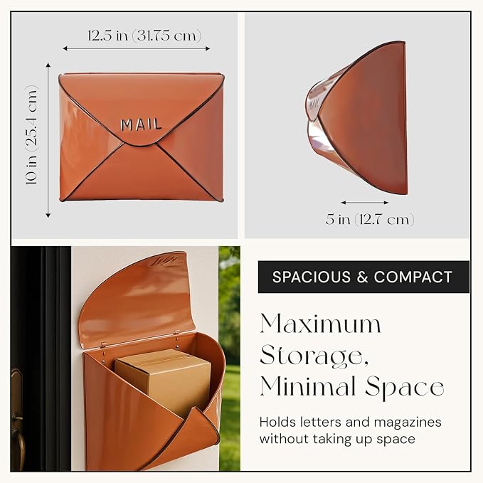 NACH Wall Mount Mailboxes, 12.5 x 10 x 5 inch Terracotta Wall Mailboxes for Outside, Waterproof Mailboxes for Outside - Envelope Mailbox