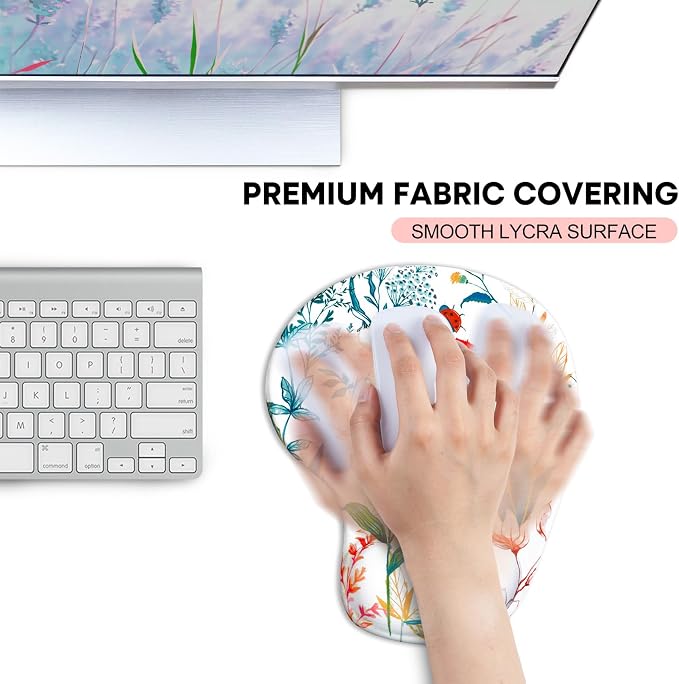 JIKIOU Ergonomic Mouse Pad with Gel Wrist Rest 2Pack, Portable Small Flower | Upgraded-Prevent Gel Leakage, Ergonomic Design for Pain Relief, Cooling Gel filled, Smooth Lycra Surface, Non-Slip PU Base