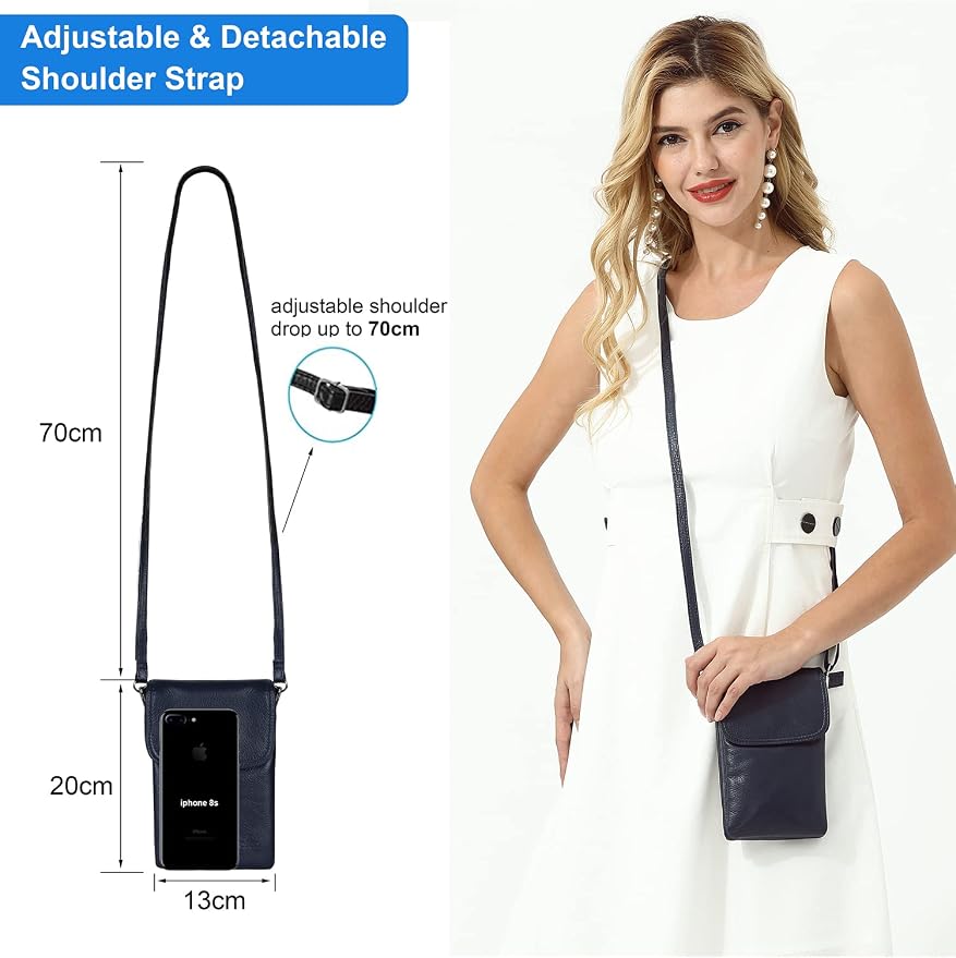 befen Genuine Leather Small Crossbody Bags for Women Cell Phone Travel Bag | Soft Real Leather, Adjustable Shoulder Strap, Card Slots, Compact Size, Daily Travel Shopping Outing Use, Phone Purse