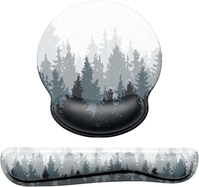 Dapesuom Keyboard Wrist Rest and Mouse Pad with Wrist Support, Cute Memory Foam Cushion for Keyboard and Mouse Set, Ergonomic Desktop Pad Rests with Non Slip Base for Easy Typing & Pain Relief, Forest