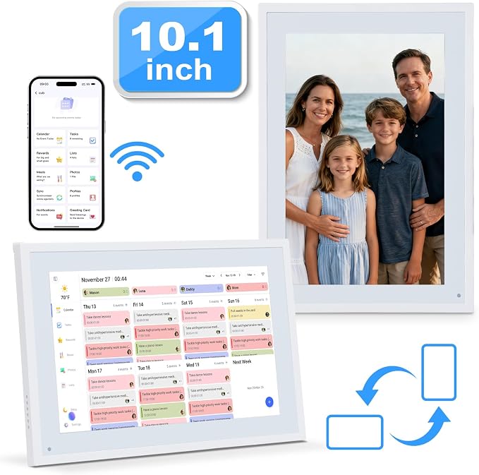 COMIX 10.1" Smart Calendar Display - Digital Family Wall Planner & Wi-Fi Chore Chart Syncs with Phones, Touch Screen Command Center & Digital Photo Frame for Home Organization, Office, Elderly