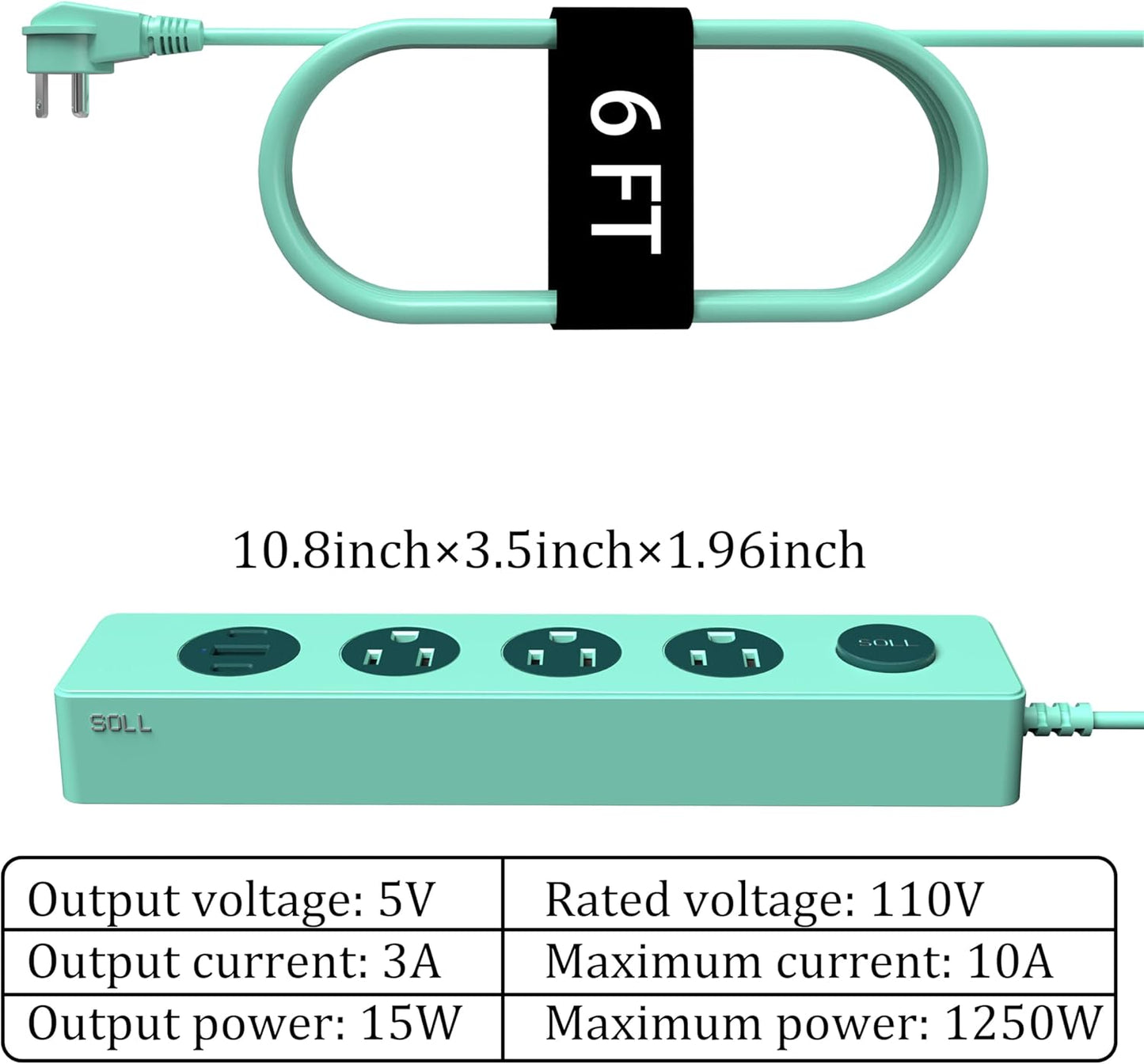 SOLL IPX9 Outdoor Power Strip Weatherproof, Surge Protector Power Strip with 3 Outlet and 3 USB Charging Ports(2 USB C), 6FT Extension Cord for Patio, Garden, Bathroom, Kitchen, Garage, Office