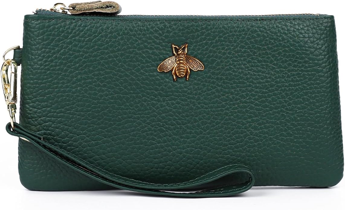 imeetu Wristlet Wallets for Women, Wristlet Clutch Purse, Phone Wallet | Genuine Leathe Wallet Women, Lightweight Water-resistant Long Wallet with Wrist Strap, Zip Coin Pocket, Gift Box, Bee Decor