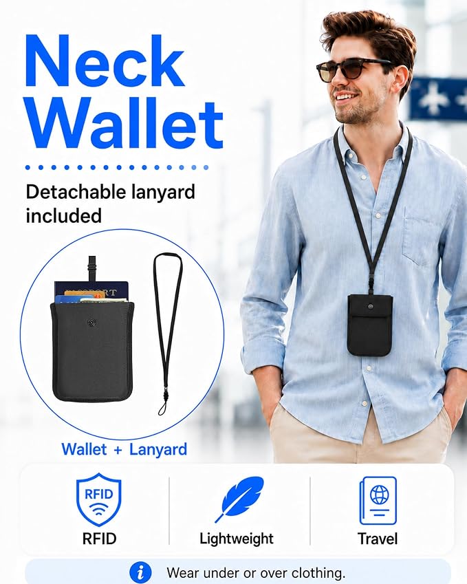 RFID-Blocking Travel Bra Wallet, Hidden Money Pouch with Elastic Strap | Ideal Secret Pocket to Protect Your Passport, Credit Cards, Cash and Valuables Under-Clothes, Black, Bamneat