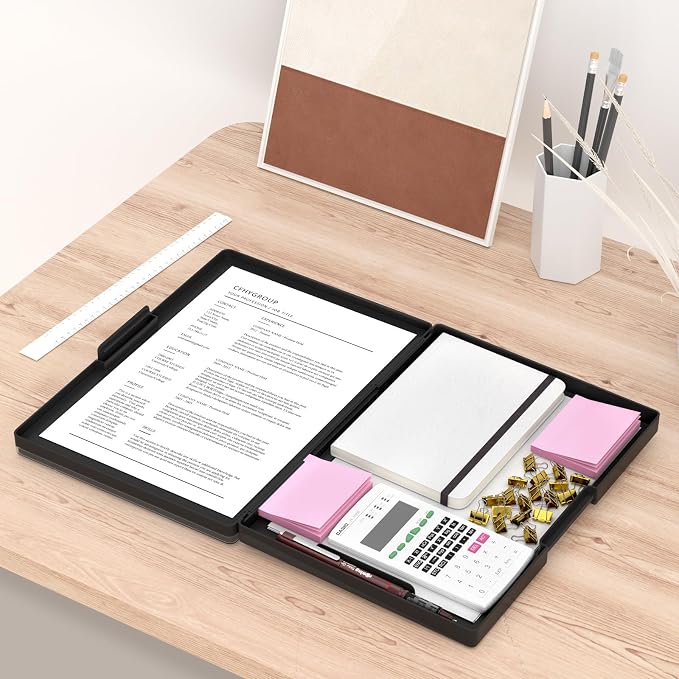 Rimilak Clipboard with Storage,8.5x11 2 Compartment Clip Board, Black | Smooth Writing, Side-Opening Plastic Folder with Pen Holder, Size 13.3 x 9.4 x 1.5″,for Classroom, Teacher, Student