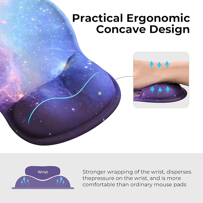EooCoo Mouse Pad with Gel Wrist Rest, Ergonomic Mousepad Wrist Alignment | Middle Concave Design for Natural Wrist Alignment, Non-Slip Base Mousepad, Carpal Tunnel Relief, Office Desk Accessories