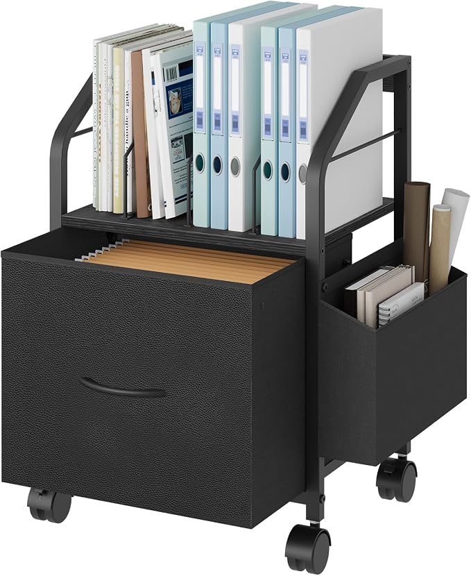MAHANCRIS Small File Cabinet, Rolling Filing Cabinet for Under Desk | Single Non-Woven Fabric Drawer File Organizer for A4/Letter Size Documents, Under Desk Storage