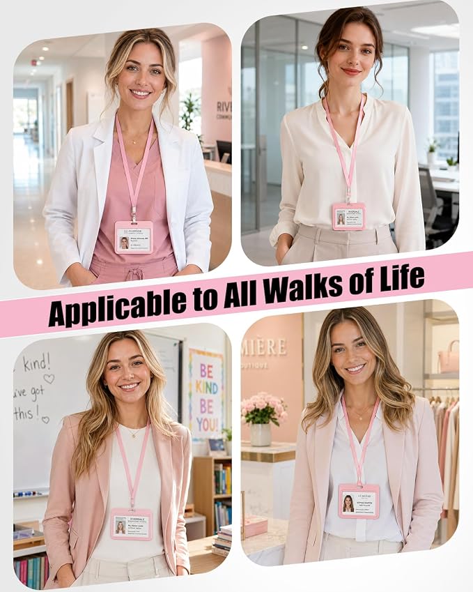 Uniclife 3 Pack Sliding ID Badge Holder Pink Horizontal Hard Plastic Case with Clear Window Card Protector Pouch for Office School ID Credit Cards Proximity Key Cards Driver’s Licenses and Passes