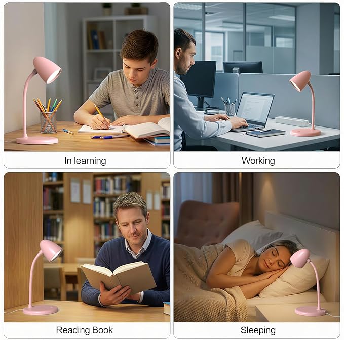 LED Desk Lamp for Home Office,Dimmable Table Lamp 3 Light Colors | Reading Light for Bedside Small Desk Lamp for College Dorm Room,Bedroom Desk Light Pink