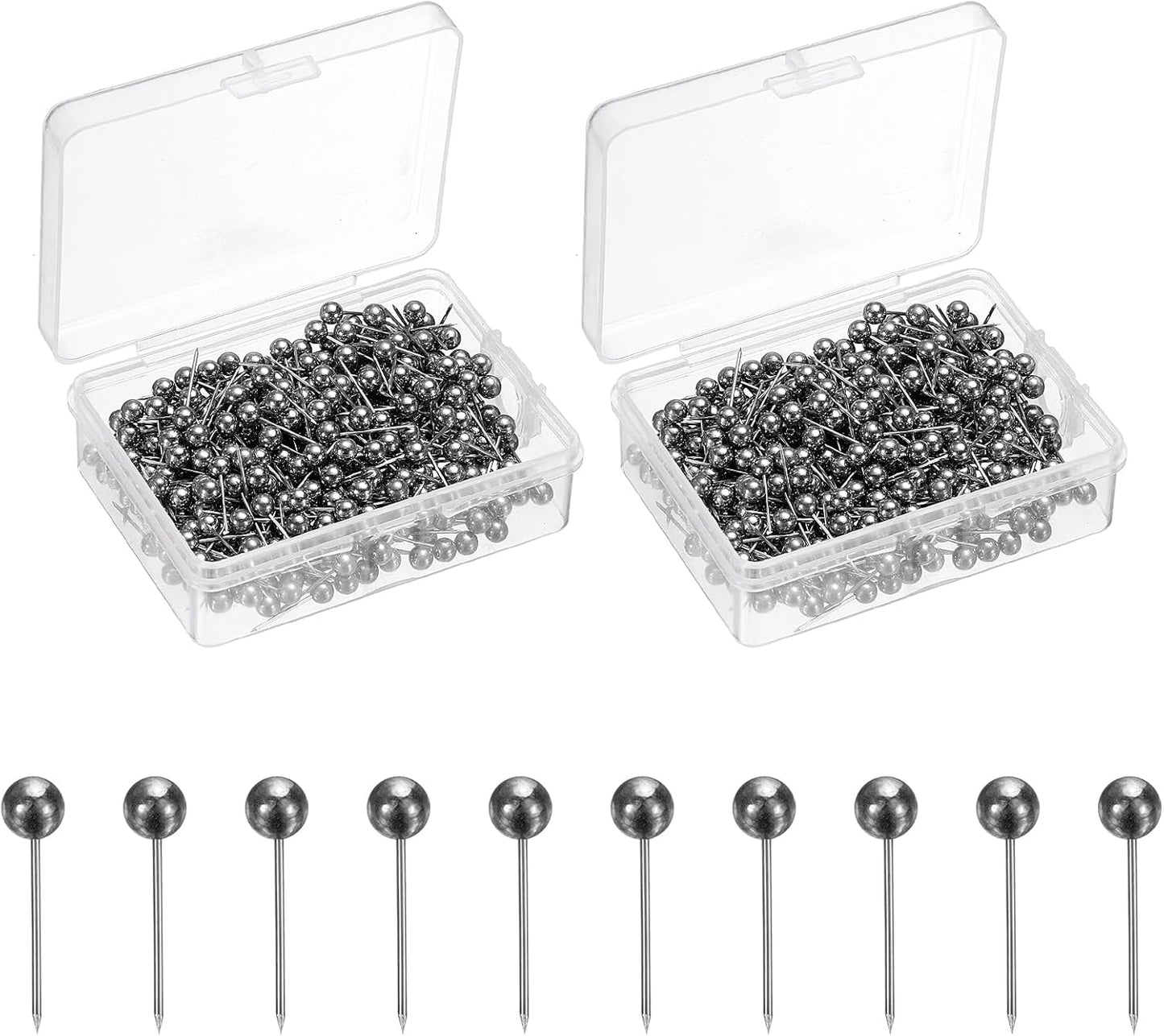 uxcell 800 Pcs Push Pins, Map Thumb Tacks 4mm Round Head Decorative Push Pins for Bulletin Board Home Office Travel Wall DIY Crafts Map Photo, Metallic Black