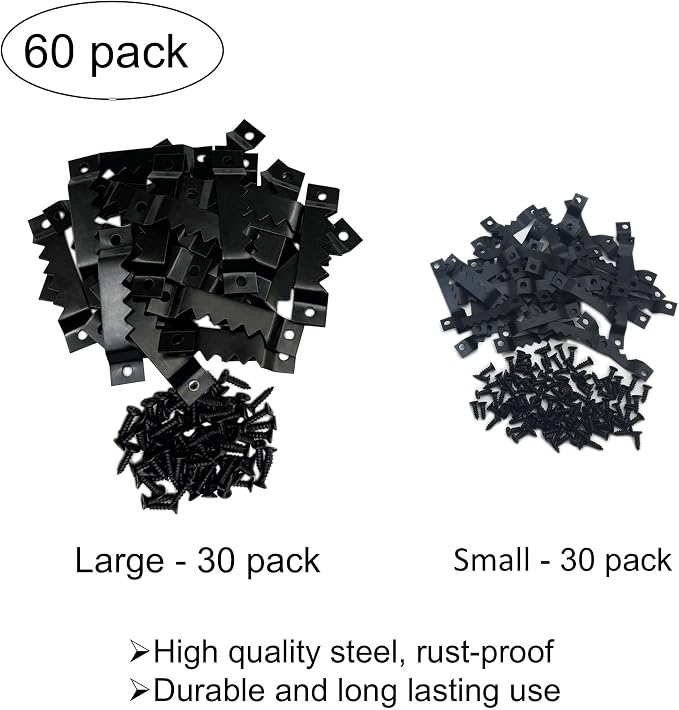 30 Pack Large Heavy and 30 Pack Small Sawtooth Picture Hangers Steel Picture Hangers with Screws Picture Hang Solutions, for Hanging Clock Paintings Artwork Picture Frame Hook Photos (Black)
