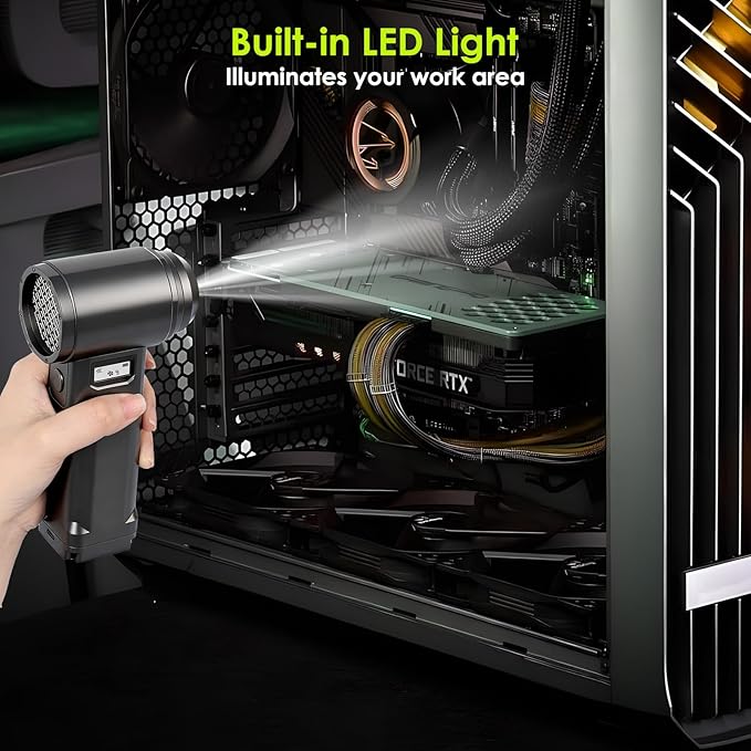 Electric Compressed Air Duster, 300,000RPM Cordless Air Blower for Dust Removal, Duster/Vacuum 2-in-1 with 10 Speeds, 20000mAh Rechargeable & 5 Nozzles Dust Blower for PC, Keyboard, Car, Outdoor