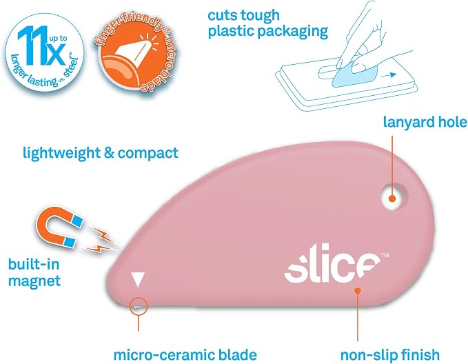 Slice Micro Safety Cutter | Safe Ceramic Box Cutter Lasting 11x Longer than Metal | Keychain Box Opener | Combo Pack | Mint + Dusty Rose