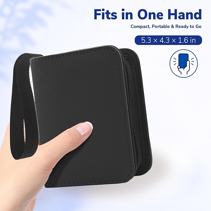 1 Pocket Card Binder with Zipper, 100 Pockets Mini Trading Card Album, Premium PU Leather Single Card Binder, Small Display Folder for TCG & Sports Cards
