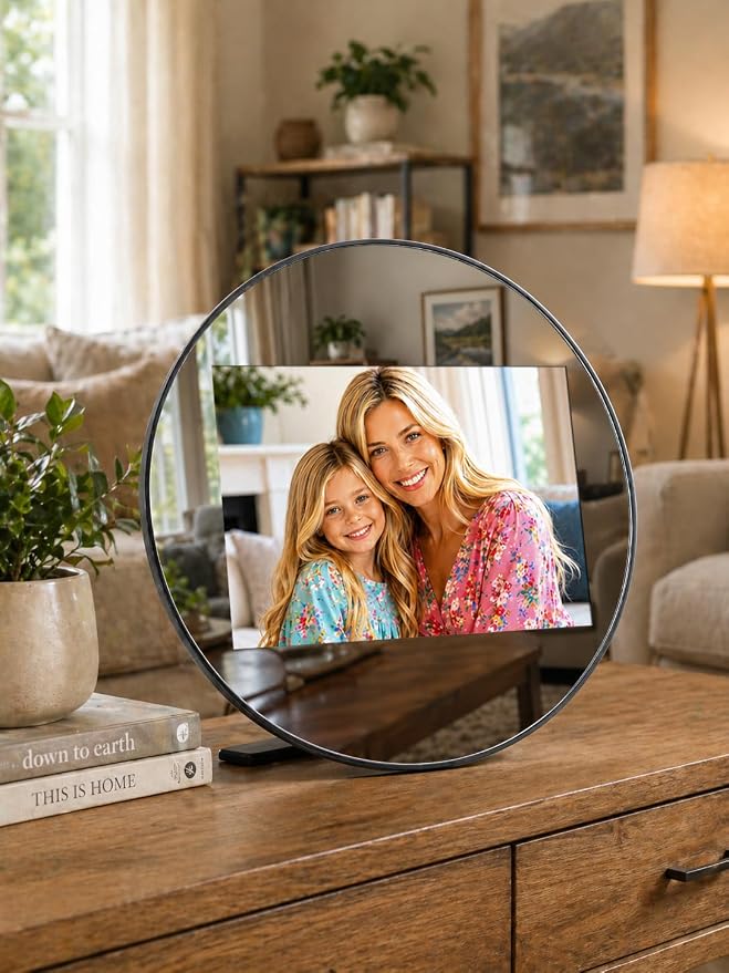 Frameo Digital Picture Frame WiFi Calendar 10.1" Mirror 3-in-1 Touchscreen Photo Frame, Auto-Synced Calendar, Share Photos & Videos via App, 32GB Wall/Tabletop for Parents Grandparents Home Gifts
