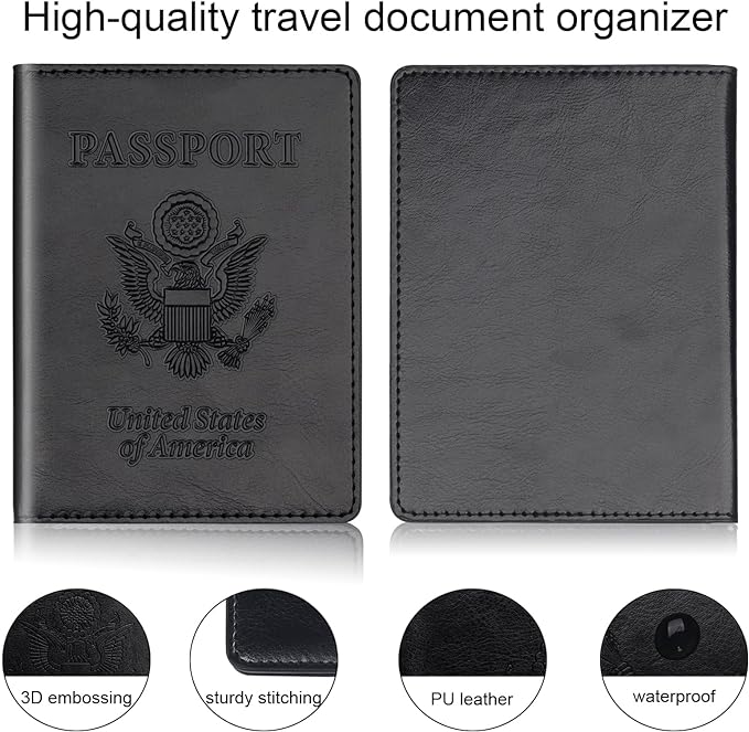 Passport Holder 2Pcs, Passport Cover Wallet Case for Women Men Family, Passports Book Holders Travel Must Haves Cruise Ship Essentials (Black & Rose Red)