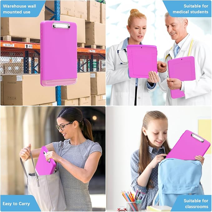 Hongri Clipboard with Storage with Pencil Case, 8.5 x 11 Storage Clip Board | High Capacity Organization Box for A4 Letter Legal Paper, Heavy Duty Folio & Side-Opening for Nurses, Teachers, Light Red
