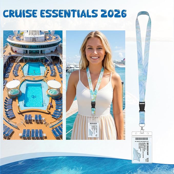 6 Pack Lanyards for Cruise Ship Cards with Waterproof ID Card Badge Holders for Royal Caribbean Cruise Essentials 2026（Marble）